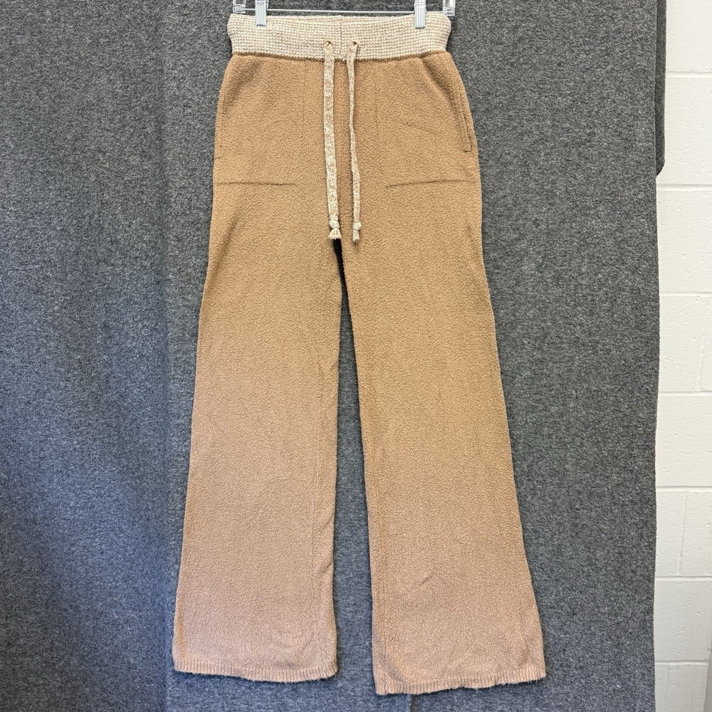 Faherty Terry Lounge Pants Size XS Brown Plush Knit Wide Leg Organic Cotton Cozy